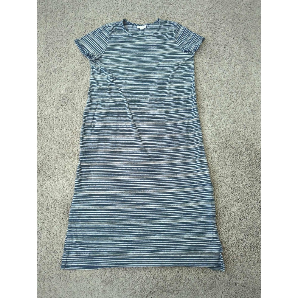 J Jill Pure Jill T Shirt Dress Womens M PETITES Blue Striped Side Slit Midi